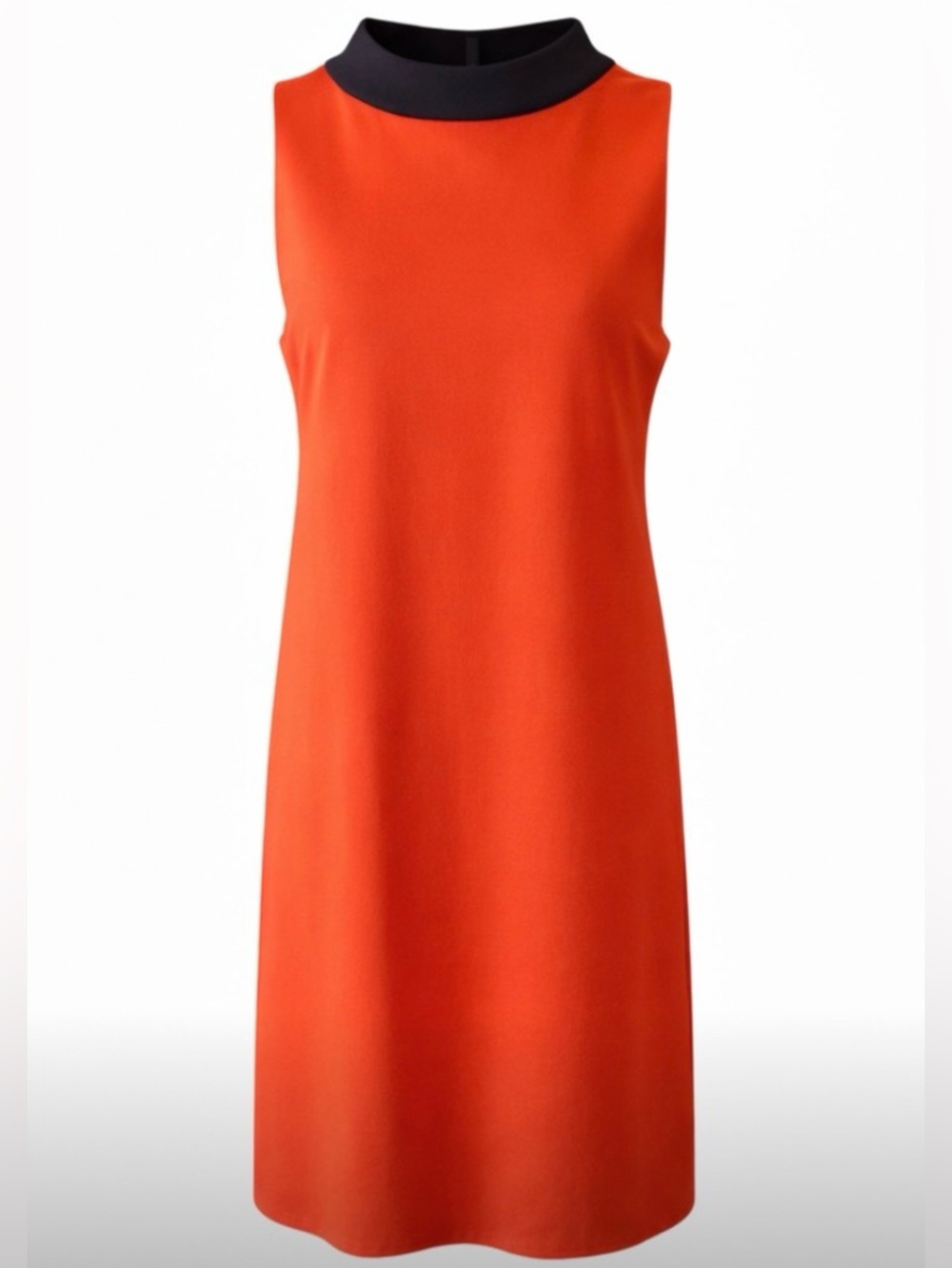 Jude Connally Orange Shift Dress Sz Small Navy Trim Sleeveless Back Zip Knit USA